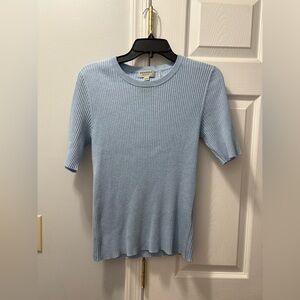 REPEAT Cashmere Easy Knit Size Medium Ribbed Cotton Shortsleeve Light Blue